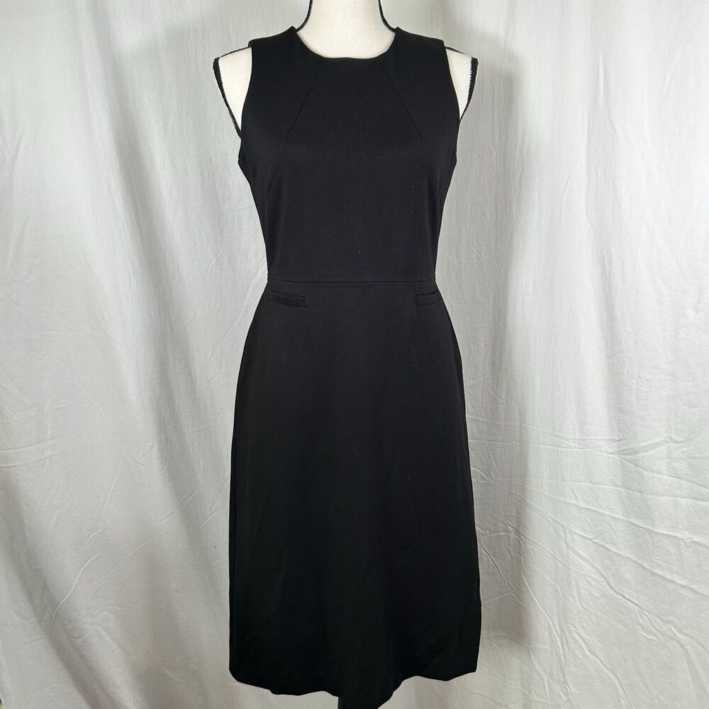 Anne Klein Black Sheath Pencil Dress Sleeveless Back Zip Size 4 Office Career